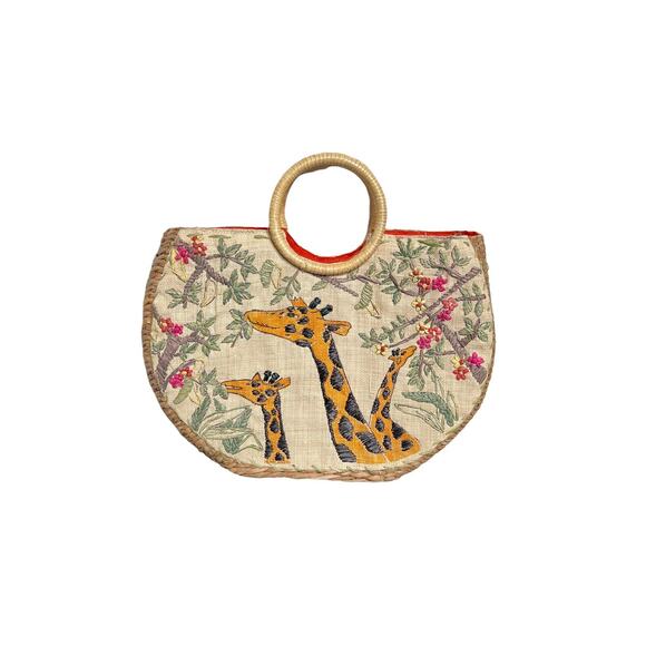 n/a Handbags - Straw Floral Giraffe Safari Woven Boho Large Purse Handbag bag